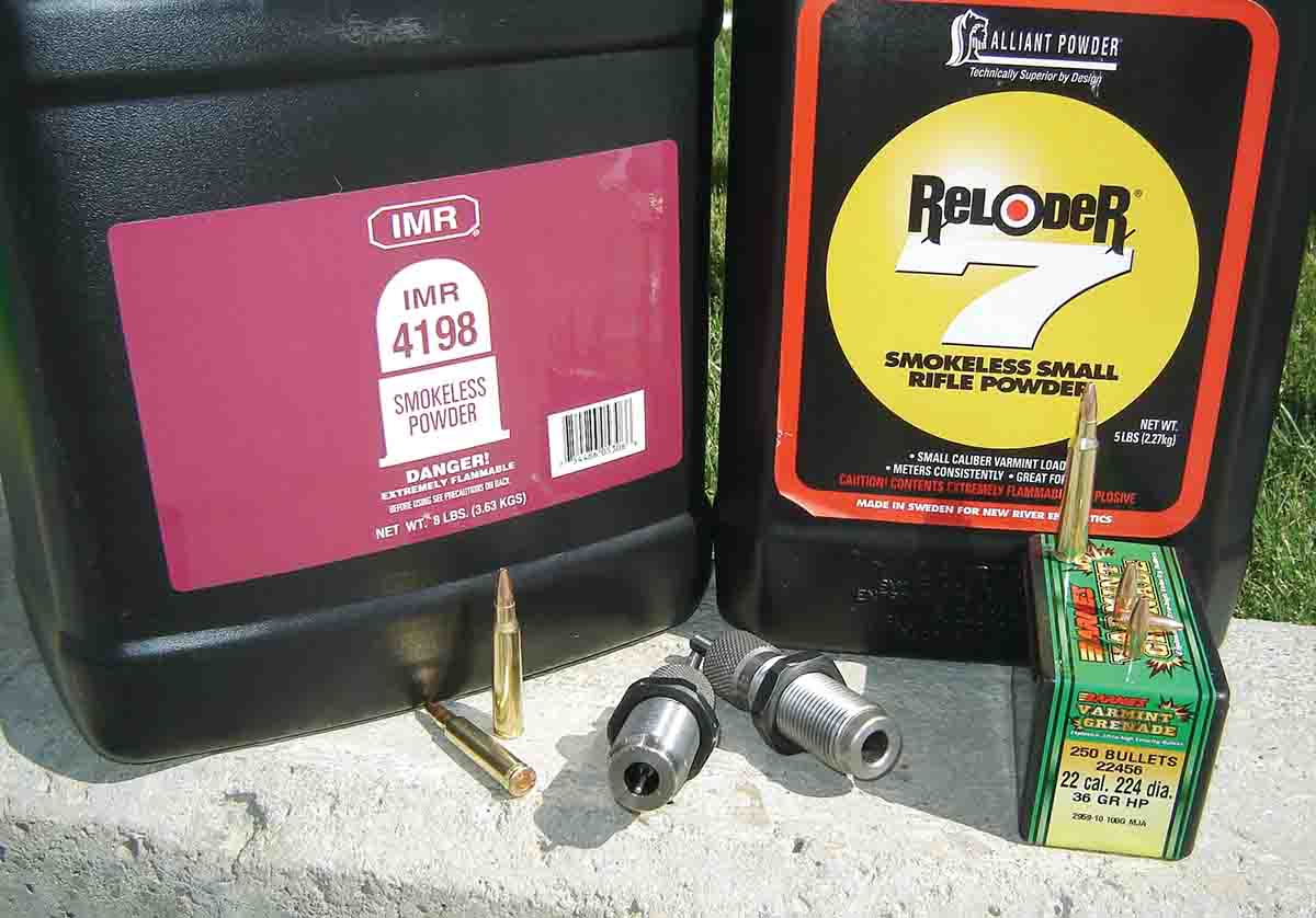 Powders used for the .223 Remington handloads included IMR-4198 and Reloder 7.